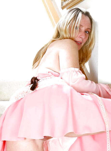 Stunning aged Jordan in skirt exposing big boobs and bald pussy 