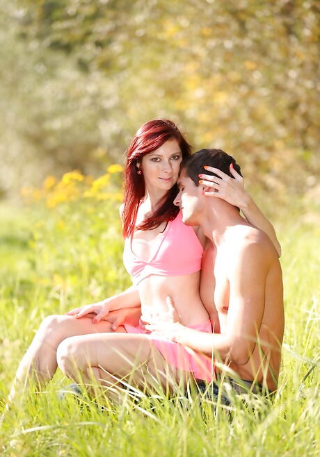 Amazing czech redhead Kattie Gold in sexy skirt drilled in her sissy after hot suck outdoor